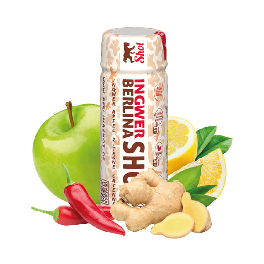 Berlina Ingwer Shot – 60 ml Flasche mit 25 % Ingwer-Direktsaft, Apfel und Zitrone, vegan und ohne Zuckerzusatz