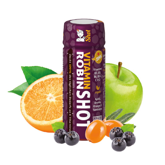 Berlina Robin Shot Vitamin – 60 ml Fruchtshot mit Apfel, Orange, Aronia und Sanddorn sowie 6 Vitaminen und Zink