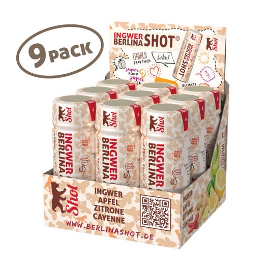 Berlina Ingwer Shot – 9er-Box mit 60-ml-Ingwer-Shots, 25 % Ingwer-Direktsaft und ohne Zuckerzusatz