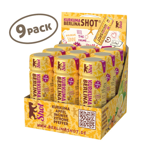 Berlina Kurkuma Shot – 9er-Box mit 60-ml-Kurkuma-Shots, Vitamin D und Ingwer-Direktsaft