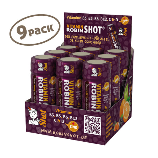 Robin Shot Vitamin – 9er-Box mit 60-ml-Fruchtshots aus Direktsäften, 6 Vitaminen und Zink